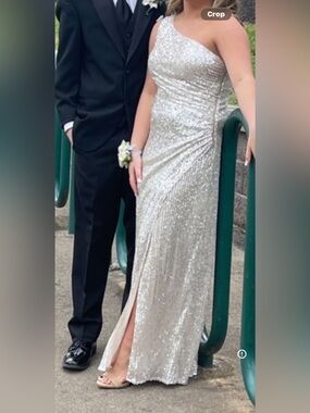 Ever Pretty Silver Sequin One-Shoulder Prom Dress